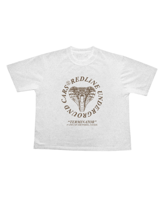Cobra "Steering Wheel" Brown on White Tee - Underground Raffles